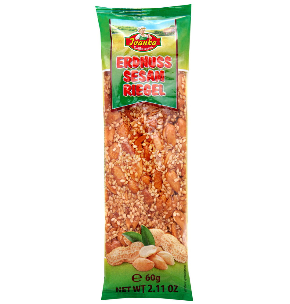 Karamellisierter Erdnuss- & Sesam-Riegel 60g