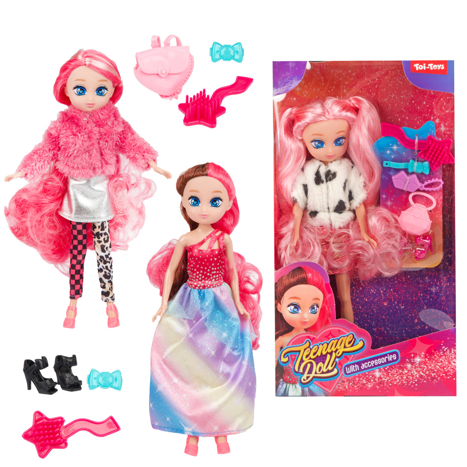 Teenpuppe 23cm -Lockiges Haar- mt Zbh 3Var