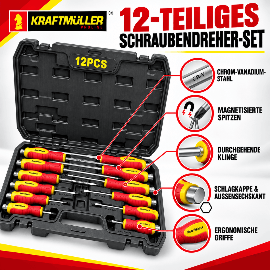Schraubendrehersatz Schraubenzieher Kreuz und Schlitz 12-teilig