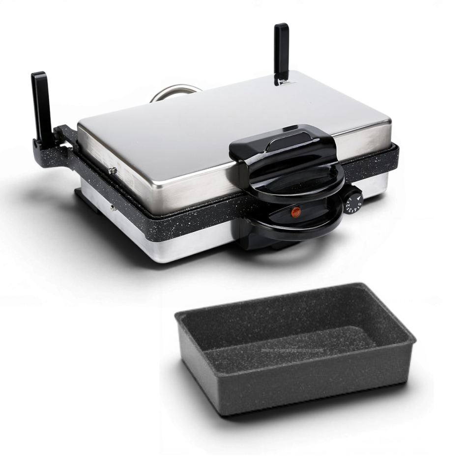 SET* Frank&Müller 2000W Edelstahl Multigrill Kontaktgrill Lahmacun Makinasi Toaster inkl. Granit Auflauffom