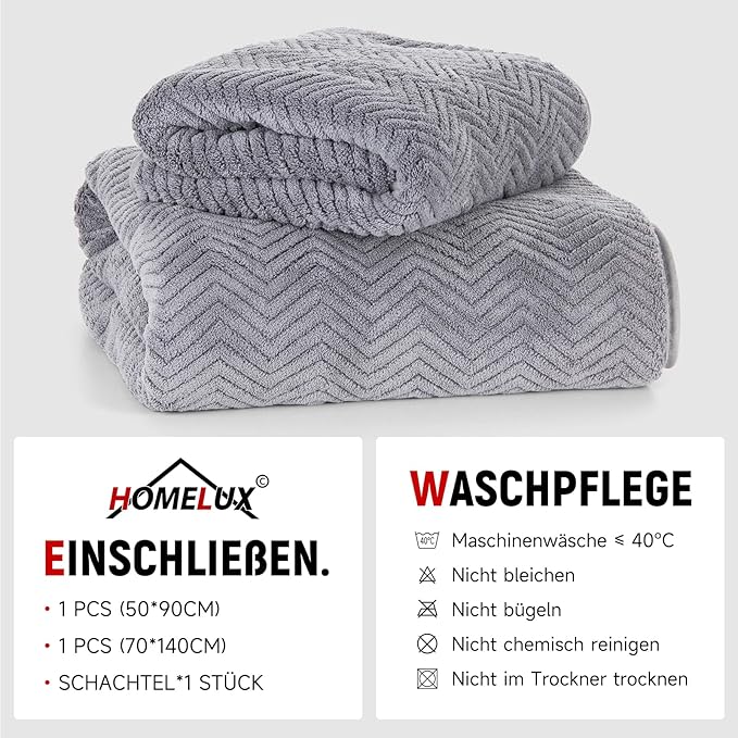 Handtücher 2 er Set GRAU 70X140CM 50X90CM