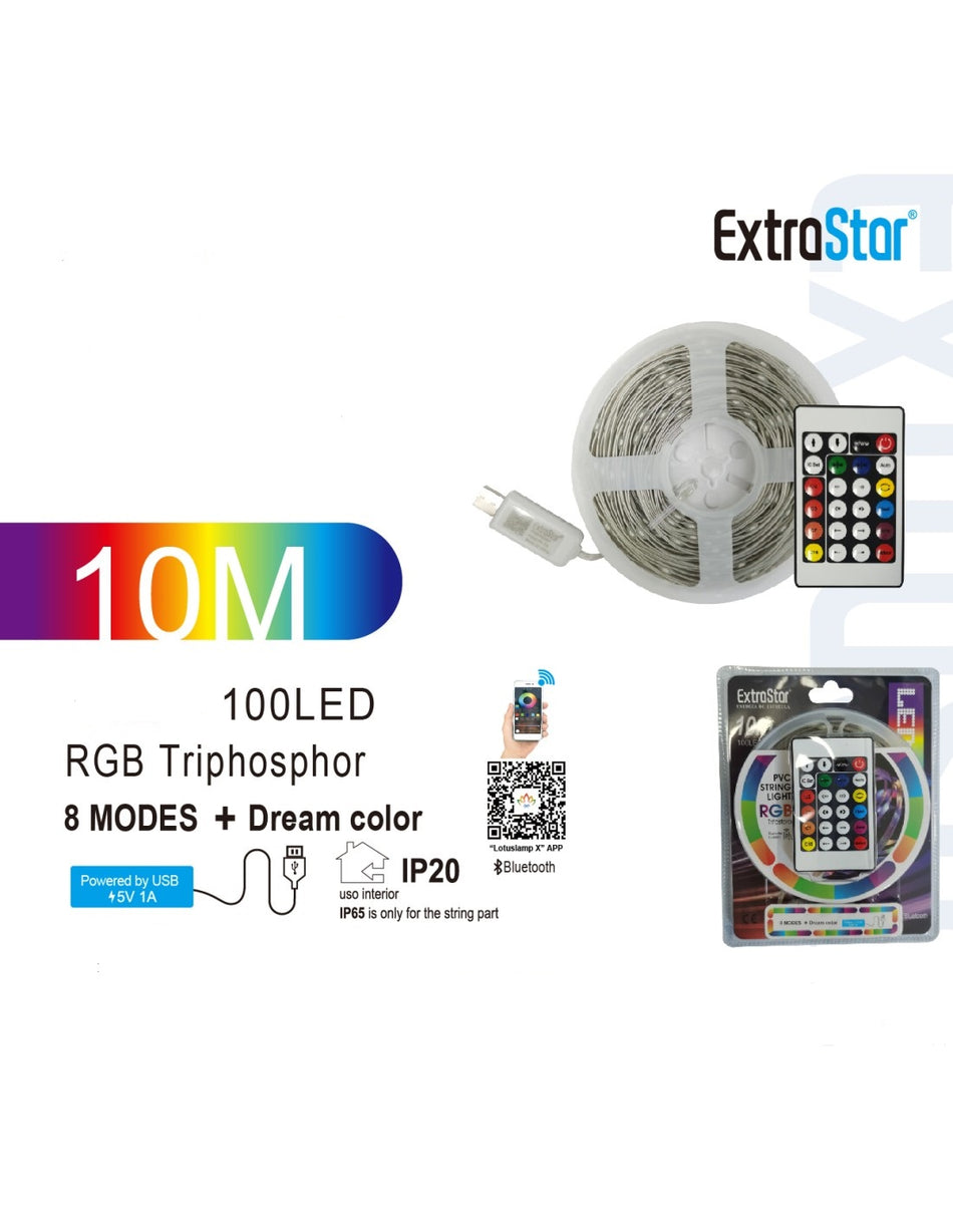 Lichterkette  PVC USB-RGB-LED 10M 100LED  Bluetooth App Steuerung