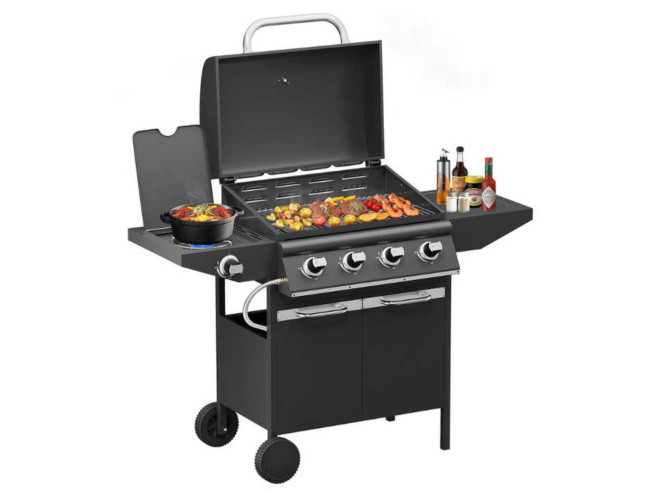 Homelux Gasgrill 15KW Brenner BBQ Grillwagen mit Seitenkocher