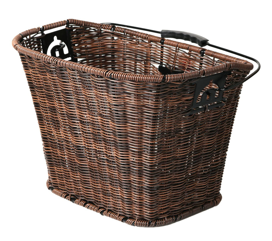 Fahrradkorb Korb Rattan Geflecht Kunststoff Braun abnehmbar mit Halter VR