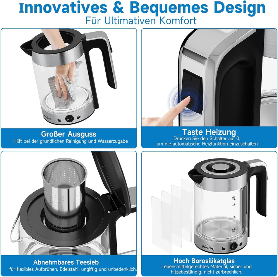 1800W Elektrische Glas Teekocher Caymatik Samowar 1.8L Wasserkocher