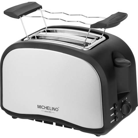 Michelino 2 Scheiben Edelstahl Toaster 800W - mit Brötchenaufsatz