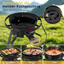 HOMELUX 11,5 kW Hockerkocher aus Gusseisen Doppelregelventil Windschutz und Gasschlauch Gaskocher