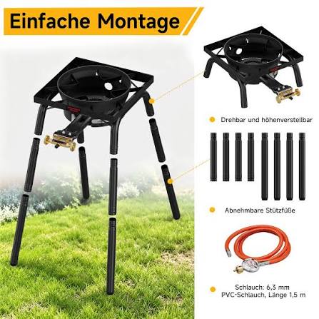 HOMELUX Hockerkocher 11,5 kW höhenverstellbarer Outdoor-Gaskocher aus Gusseisen für Camping & den Garten Gaskocher
