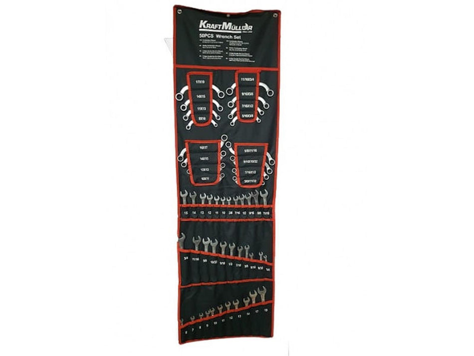 50 tlg Maulschlüssel Set Ringschlüssel Satz Metrisch/Zoll SAE