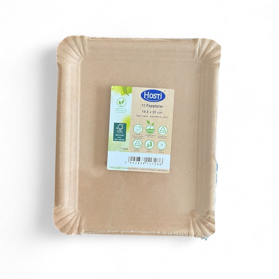 Kompostierbar Pappteller eckig 16.5 x 20 cm | 10 Stück aus Frischfaserkarton