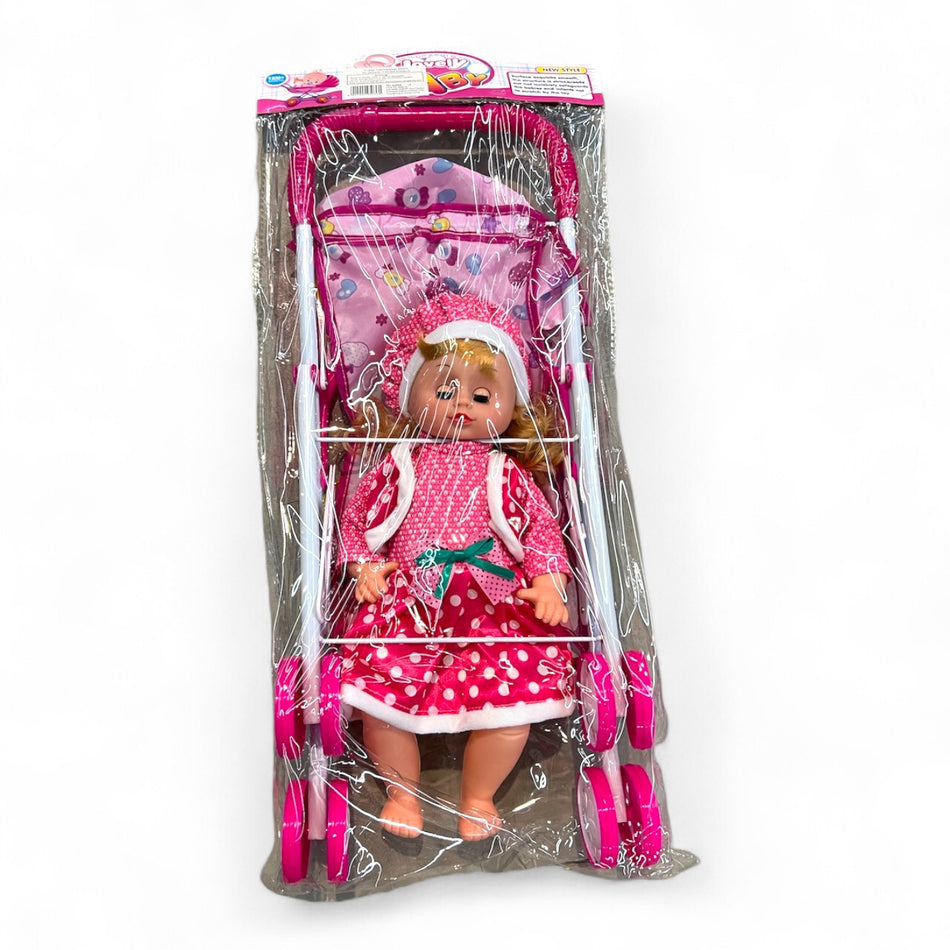 Kinderpuppe Puppe mit Kinderwagen 2 tlg
