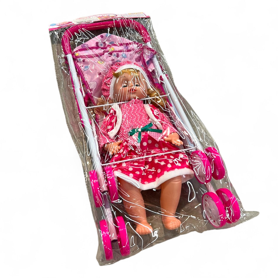 Kinderpuppe Puppe mit Kinderwagen 2 tlg