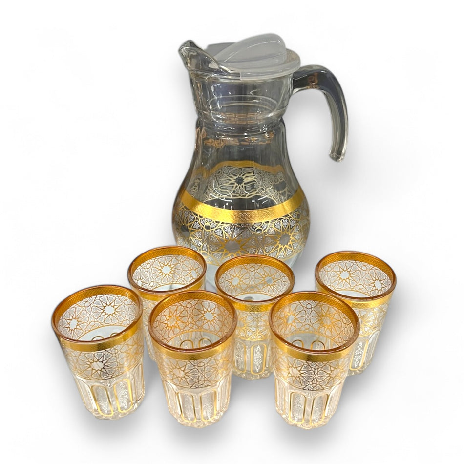 Arabische Teekannen Set Glaskaraffe + 6 Gläser Saft Set Glas Service