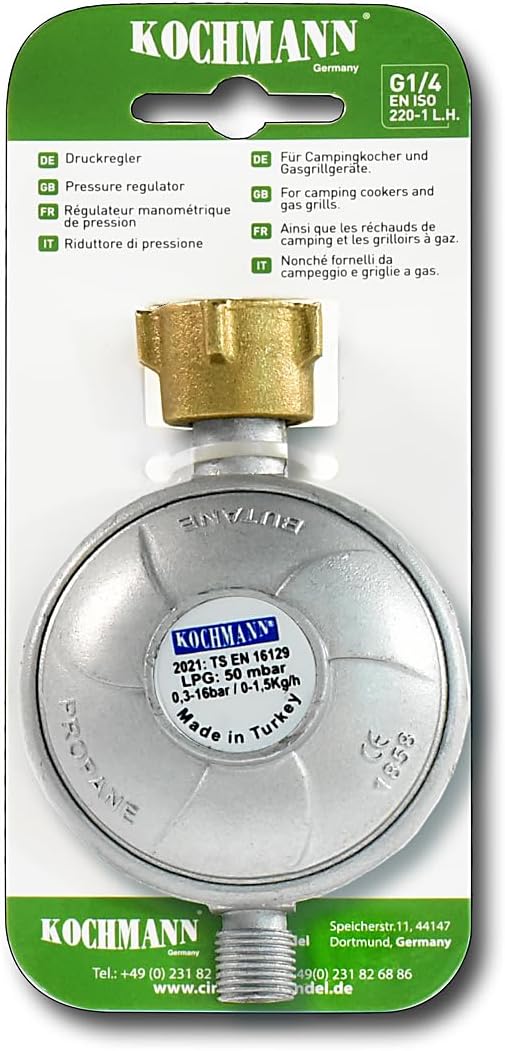 Kochmann® 50mbar Gasdruckregler 1/4" Linksgewinde Gas Druckminderer