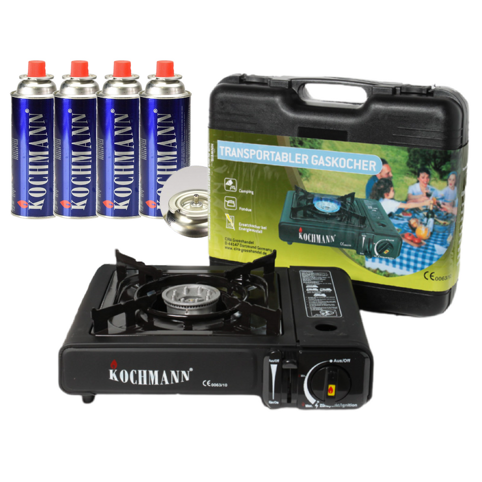 Kochmann® Gaskocher CS-3000 + 4 Gaskartuschen