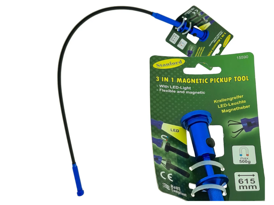 Flexibler Krallengreifer Magnetheber 3 in1 - 615 mm mit Lampe