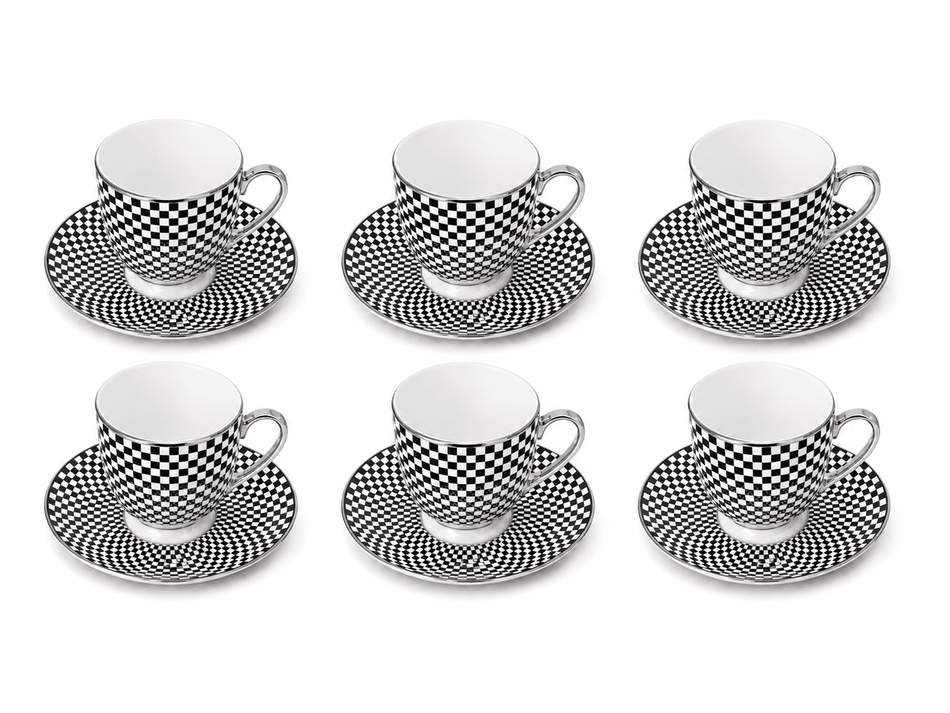 6er Set Porzellan Kaffeetassen und Untertassen - 190ml