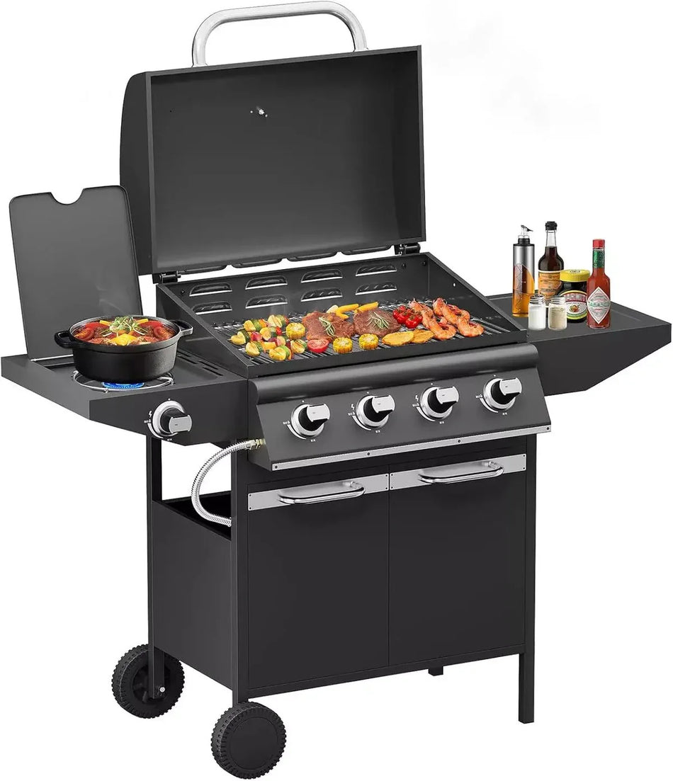 Homelux Gasgrill 15KW Brenner BBQ Grillwagen mit Seitenkocher