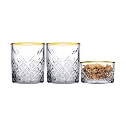 Pasabahce GOLDEN TOUCH Elysia 2 Trinkgläser mit Schüssel Set Timeless Gold 355 / 235 ml