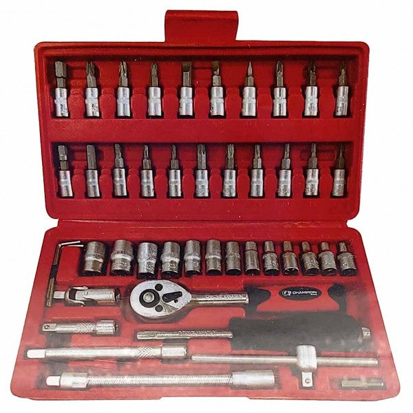 Champion Werkzeugkoffer Ratsche Steckschlüssel Satz 1/4" 4-14mm Bits Set 46 tlg.