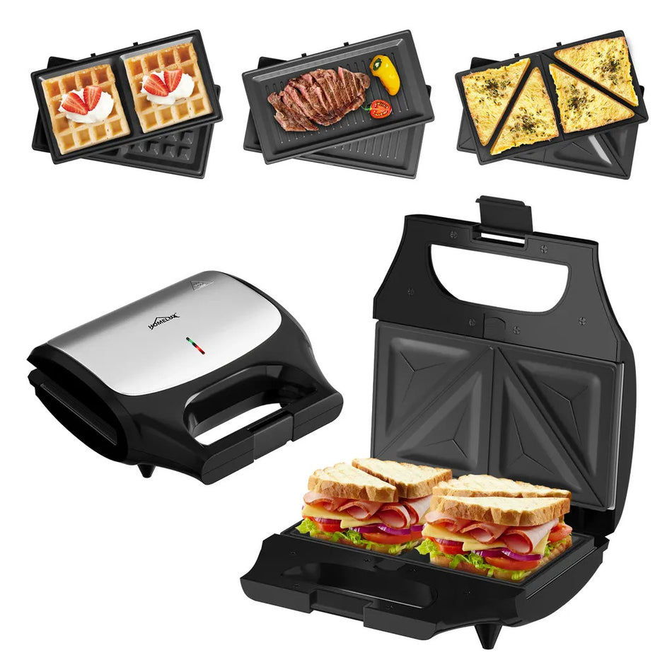 HOMELUX 3 in 1 Sandwichmaschine Panini Waffelgrill Antihaftbeschichte Abnehmbare Platten