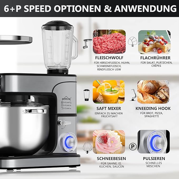 Homelux Küchenmaschine Teigmaschine Knetmaschine Multifunktional 2500W 12 L