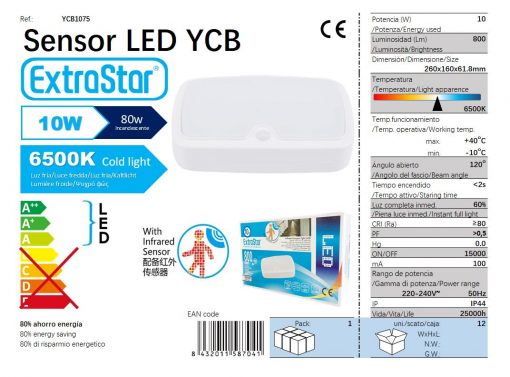 ExtraStar 10 W LED-Deckenleuchte Bewegungsmelder 3000K Warmweiss