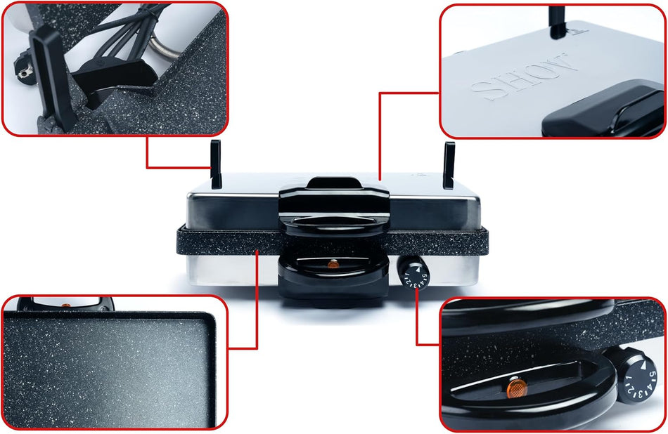 SET* Frank&Müller 2000W Edelstahl Multigrill Kontaktgrill Lahmacun Makinasi Toaster inkl. Granit Auflauffom