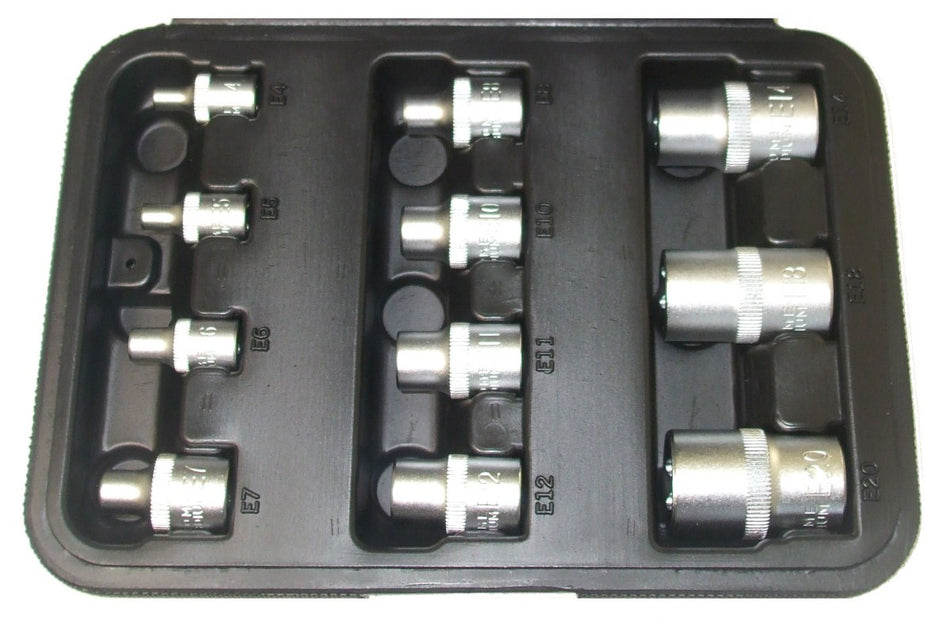 11 tlg. Steckschlüssel Satz E Profil  1/2" &  3/8" Torx Nuss