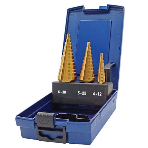 Stufenbohrer Set HSS Titannitriert Schälbohrer 4-30mm Kegelbohrer Senker 3 tlg.