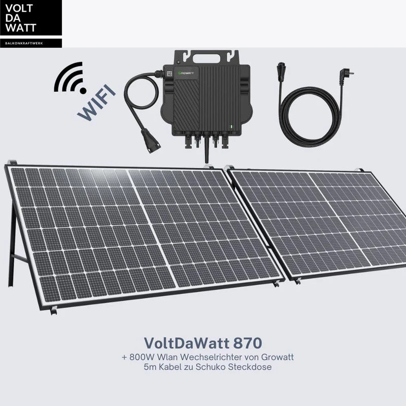 Balkonkraftwerk 800W Stecker + WLAN Wechselrichter 2x 435W Module Solar