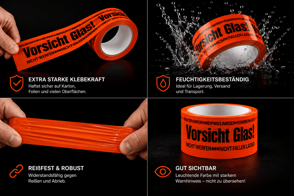 Klebeband Vorsicht Glas 66m 48mm