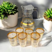 Arabische Teekannen Set Glaskaraffe + 6 Gläser Saft...