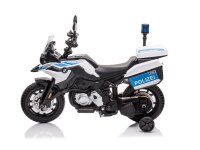 BMW Polizei Motorrad Weiss/Blau LED 2x Koffern 2x45W Motoren Sirene 12V7A Akku
